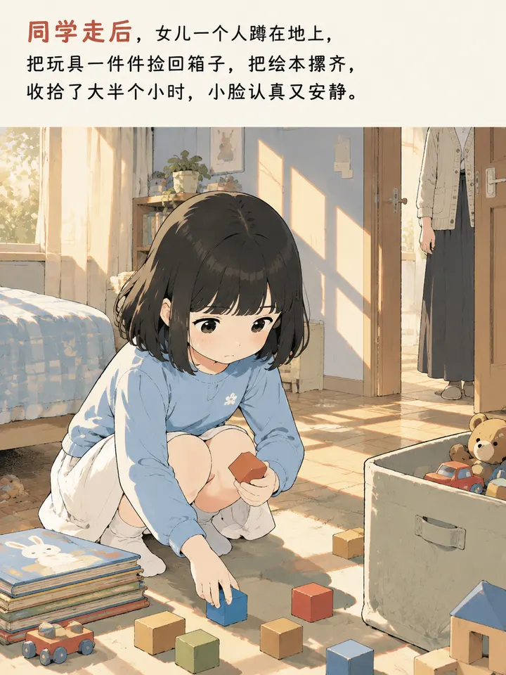 七岁女儿金句图文故事：一顿饭后妈妈沉默的绘本插画 第 2 段