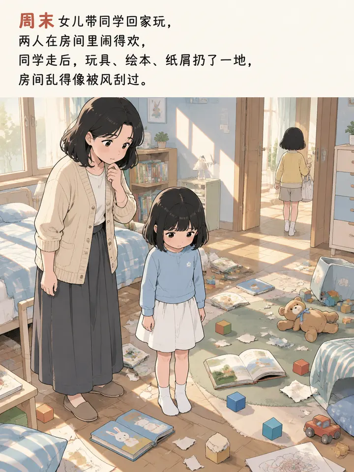 七岁女儿金句图文故事：一顿饭后妈妈沉默的绘本插画