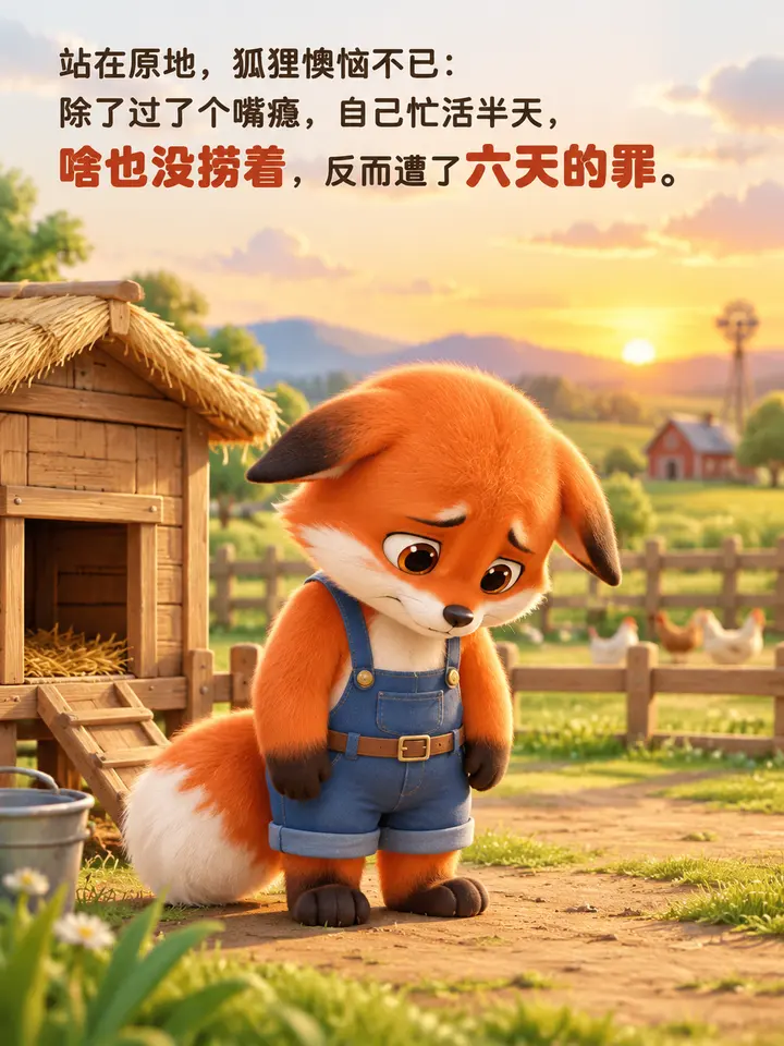 狐狸钻鸡窝的图文故事：3D卡通绘本插画馋嘴狐狸饿三天 第 5 段