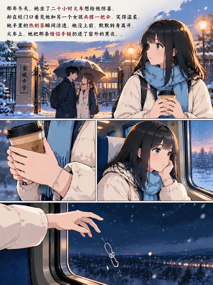 日系动漫风青春爱情图文故事插画绘本：从校服耳机到海边承诺 第 4 段