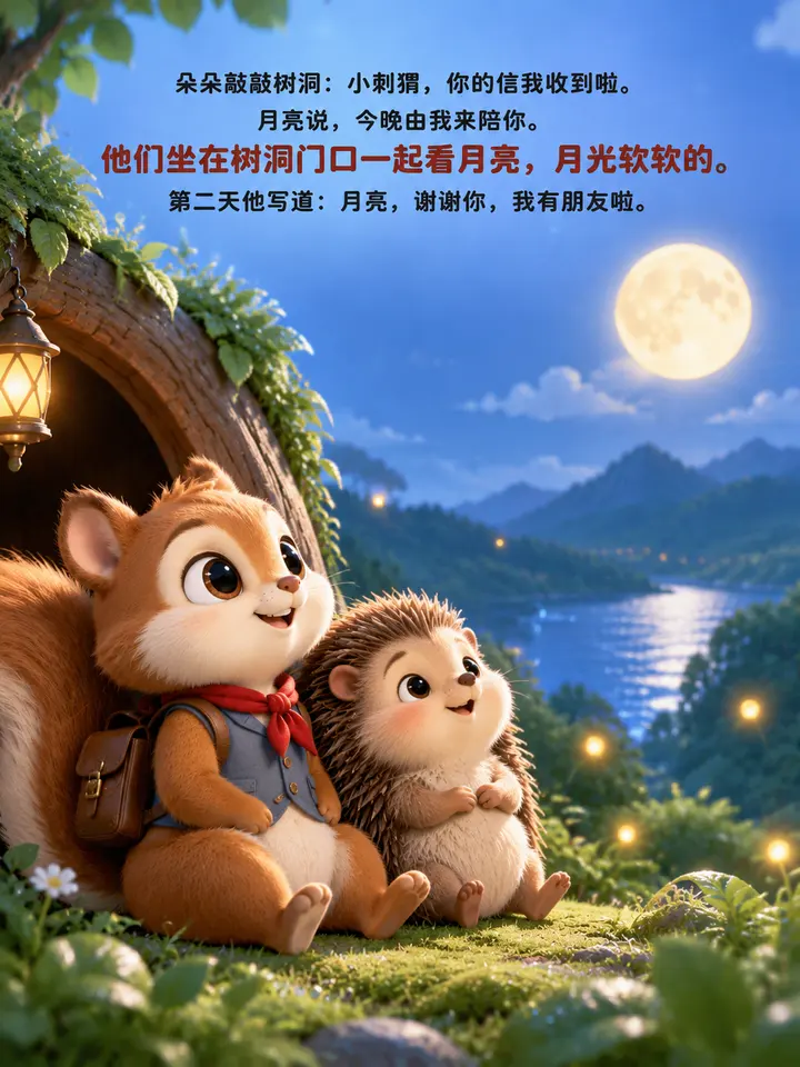 月亮邮递员朵朵绘本故事插画：蒲公英信与小刺猬的温暖图文故事 第 4 段