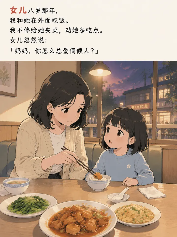七岁女儿金句图文故事：一顿饭后妈妈沉默的绘本插画 第 4 段