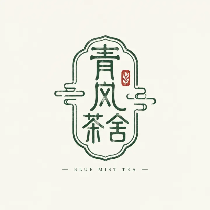 青岚茶舍茶叶LOGO设计AI提示词 篆书复古图章徽章风格