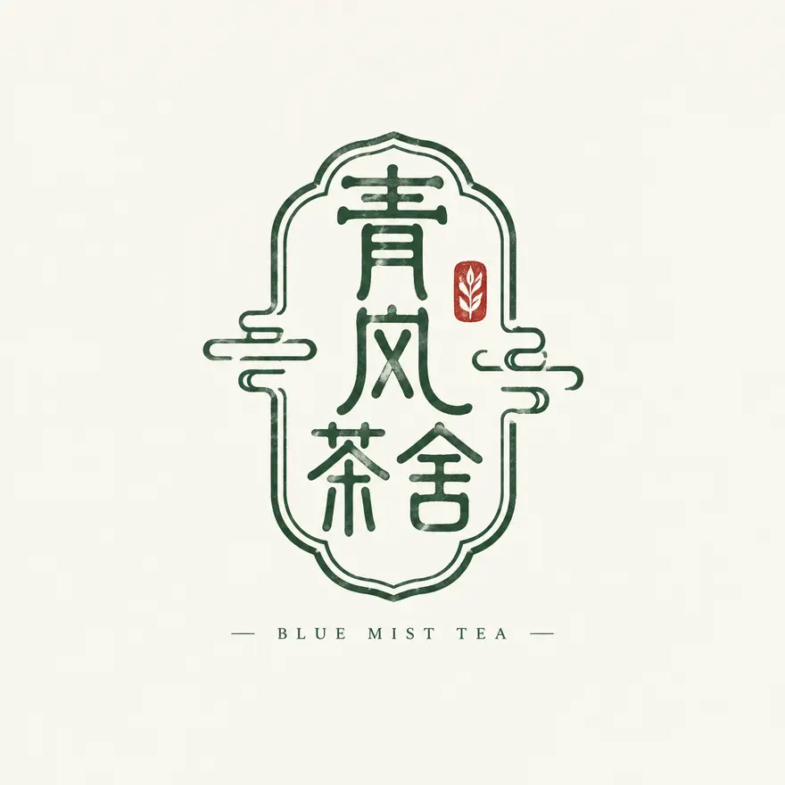 青岚茶舍茶叶LOGO设计AI提示词 篆书复古图章徽章风格