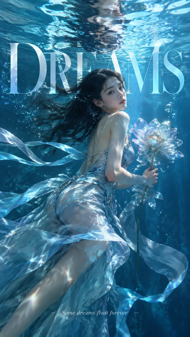 水下时尚专题海报 AI 绘画提示词 9:16 垂直排版