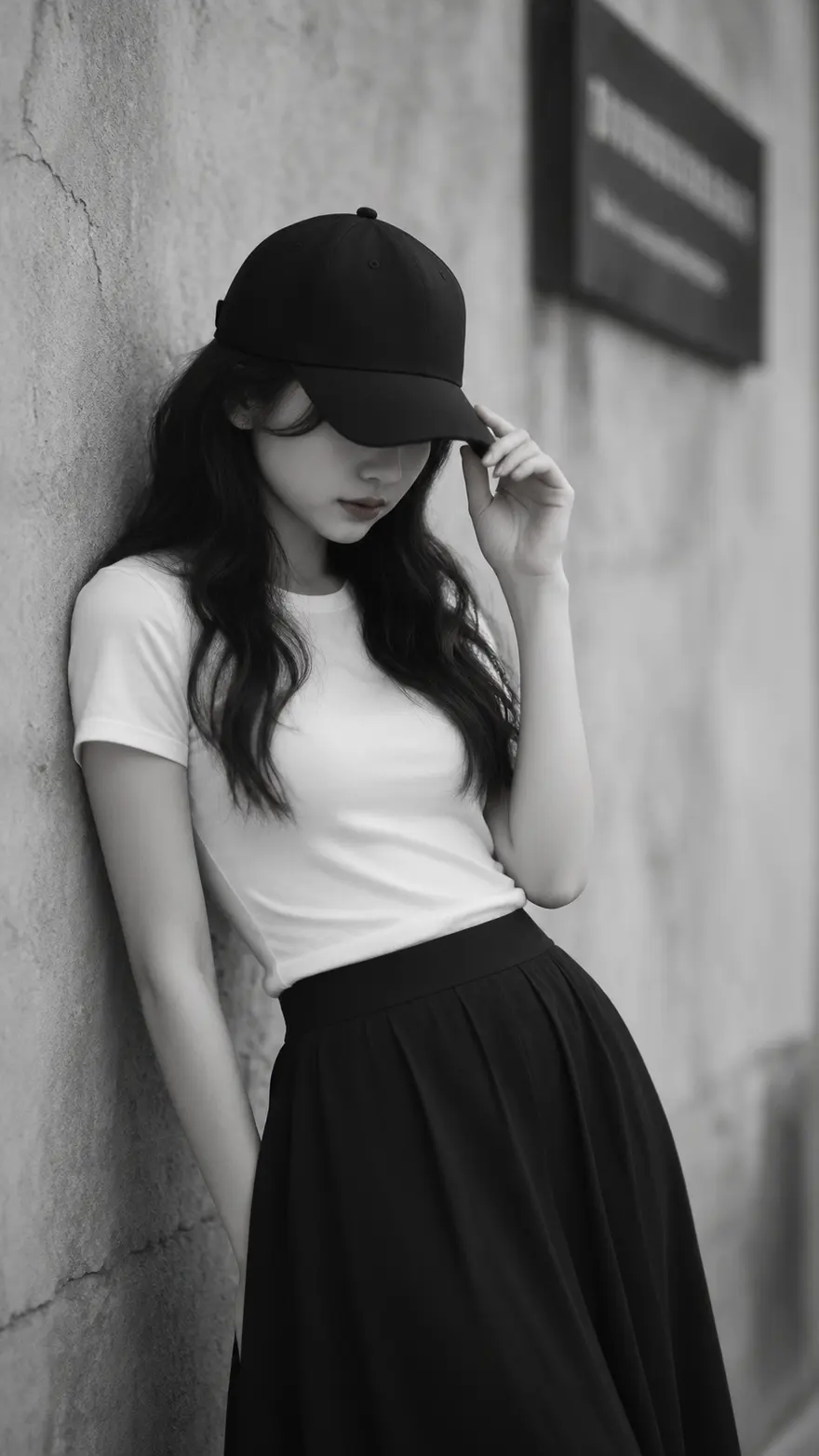 黑白街拍年轻女性人像 AI 绘画提示词