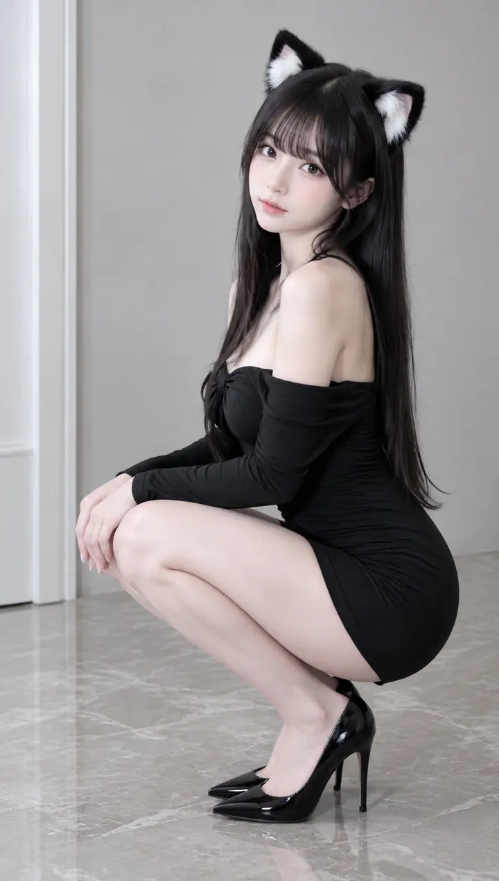 猫耳少女室内棚拍人像AI绘画提示词