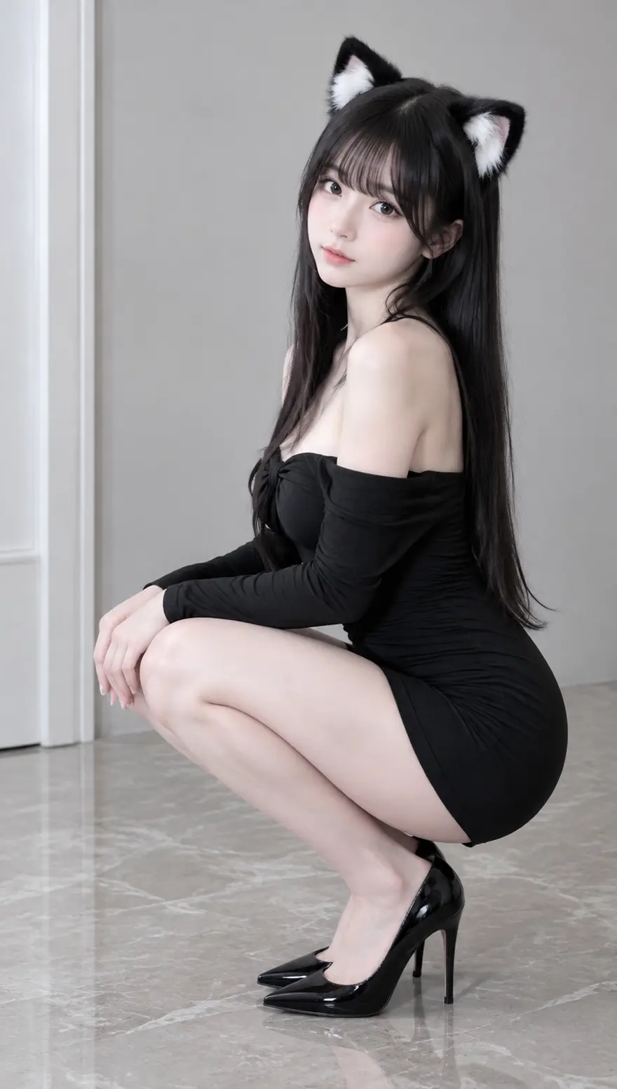 猫耳少女室内棚拍人像AI绘画提示词