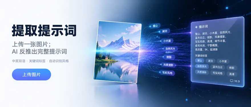 AI 提示词提取封面图提示词：超宽横版科技风设计
