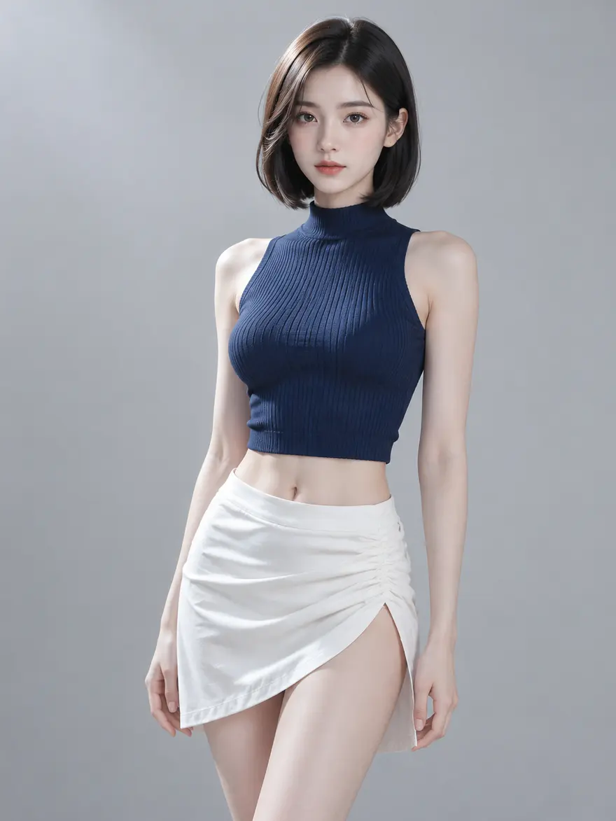 商业棚拍冷调短发女性人像 AI 提示词