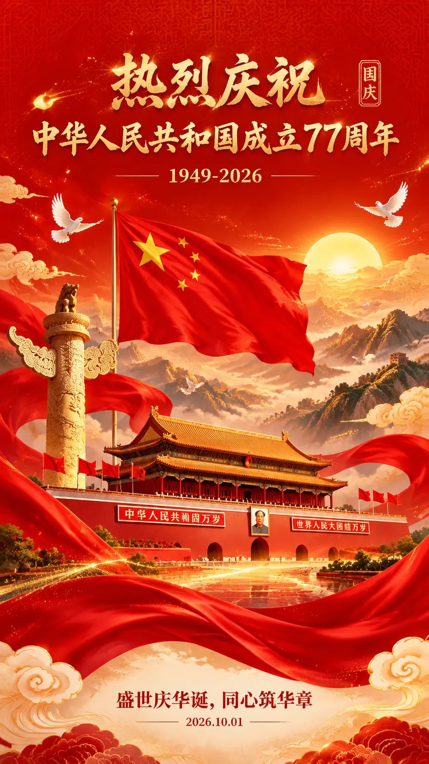 新中式国潮国庆海报 AI 绘画提示词