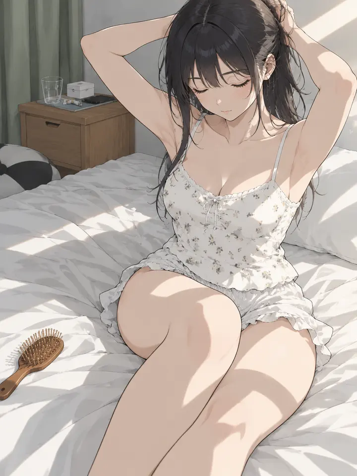 日系赛璐璐少女清晨居家插画AI提示词