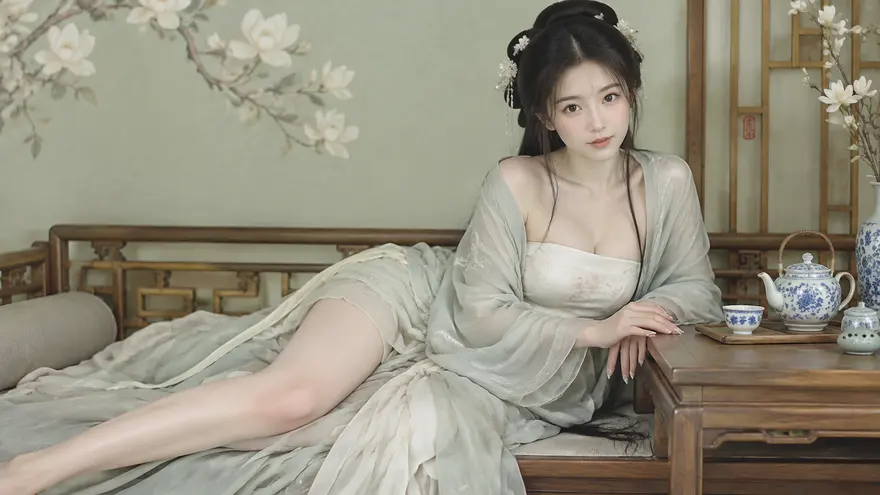写实古风汉服女子闺阁人像 AI 绘画提示词