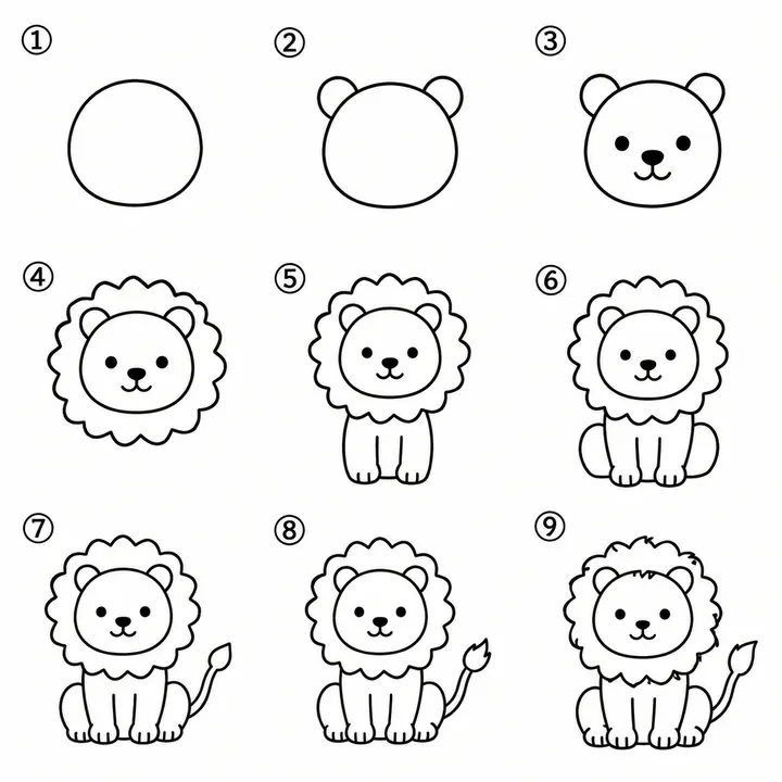 儿童狮子简笔画步骤图 AI 提示词生成教程