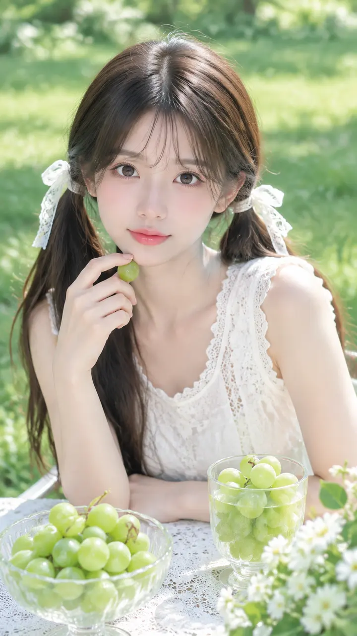 清新夏日少女青提人像 AI 绘画提示词
