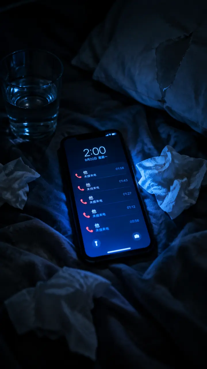 深夜未接来电手机冷光AI绘画提示词