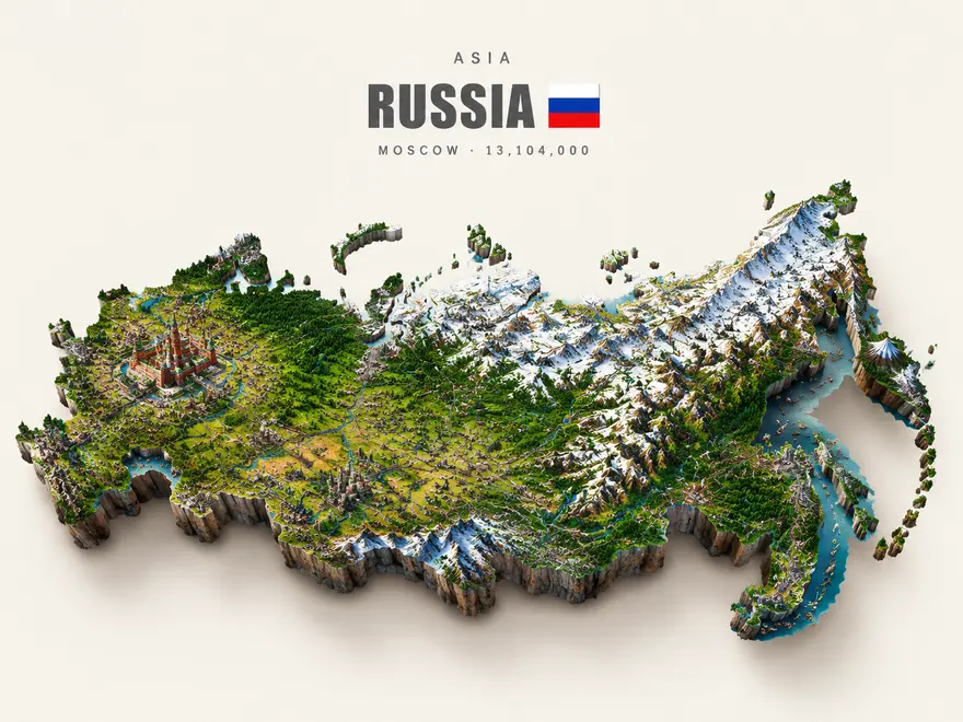 3D立体微缩国家地形模型AI绘画提示词
