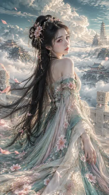东方仙子云海露台回眸 AI 绘画提示词