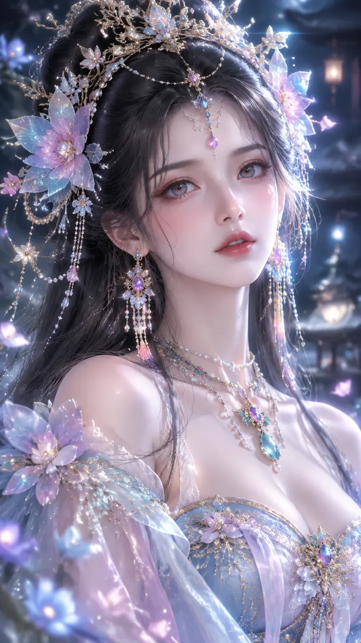 东方幻想古风贵女美人AI绘画提示词 竖版3D CG写真