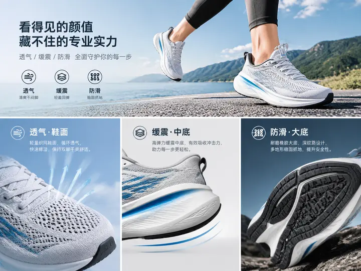 跑鞋结构细节与上脚场景AI绘画提示词组合