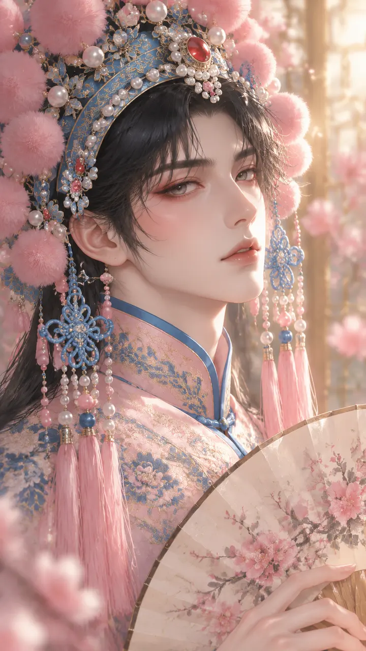 东方戏曲国风青年半身像 AI 绘画提示词