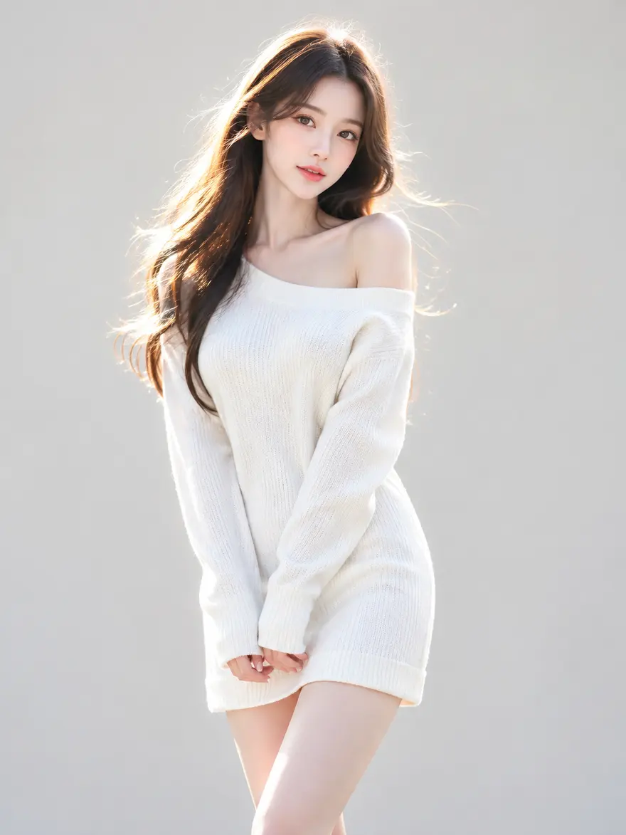 中国美女白色毛衣裙写真 AI 绘画提示词分享