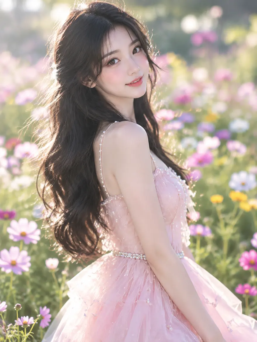 日系清新少女花海人像 AI 绘画提示词分享