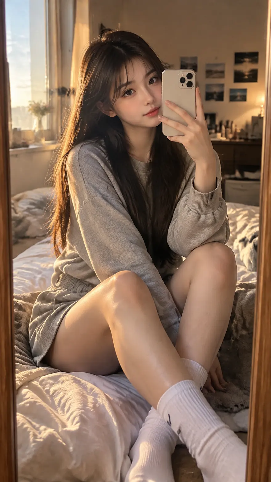 18岁中国少女卧室对镜自拍AI提示词