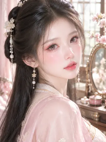 古风贵女水光美妆特写 AI 提示词,东方闺阁人像生成