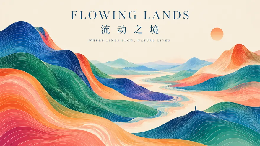 抽象等高线山水艺术海报 AI 绘画提示词