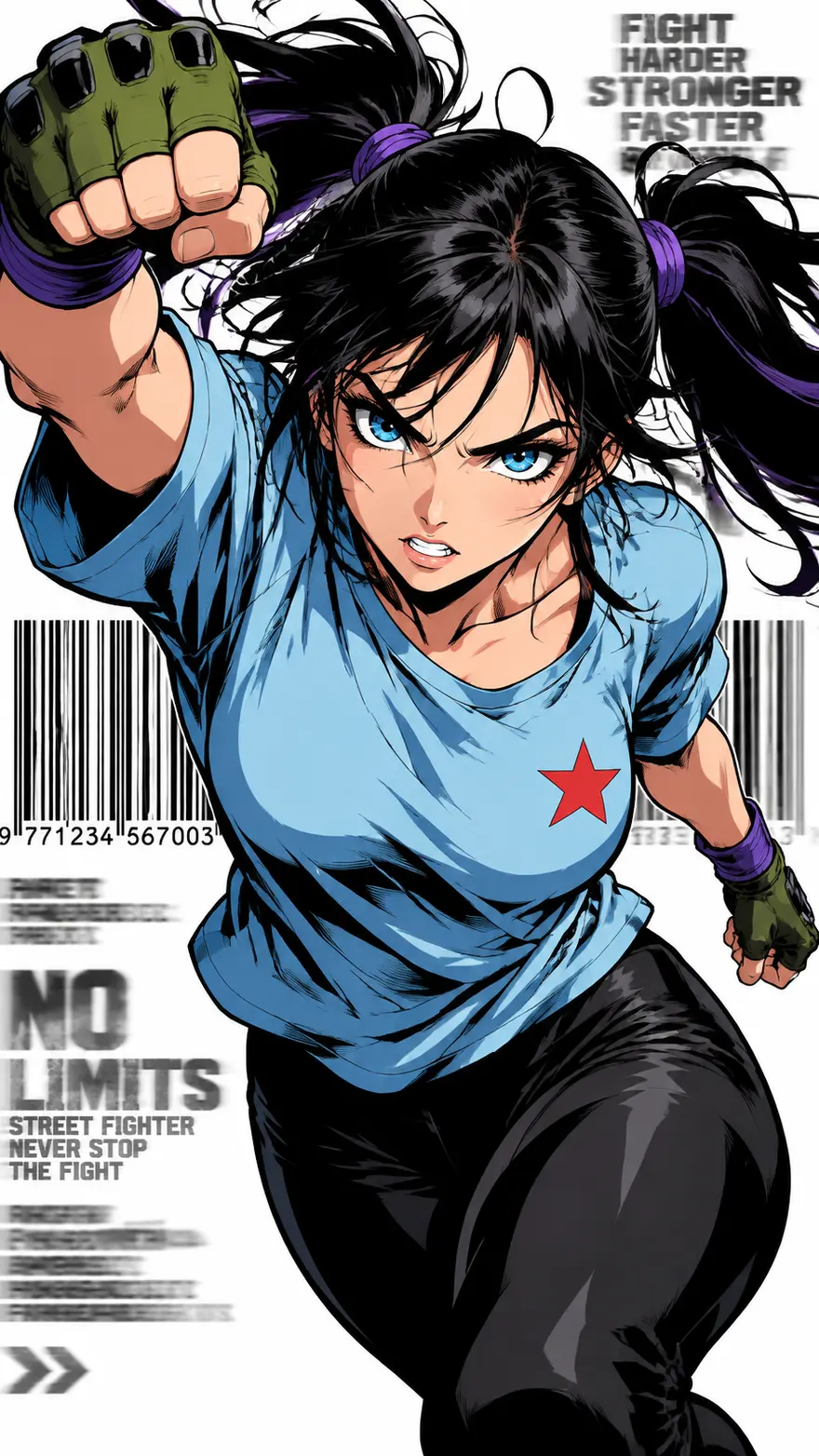 美式漫画风格格斗少女冲锋姿态 AI 绘画提示词