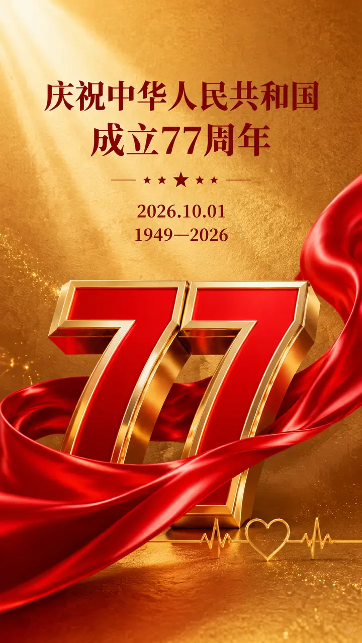 国庆77周年3D立体数字海报AI提示词
