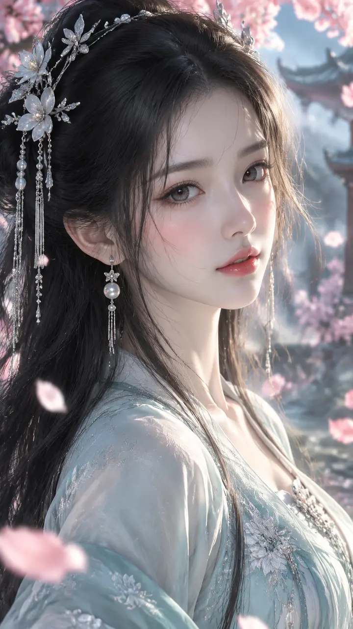 超写实3D国漫东方少女面部特写AI绘画提示词
