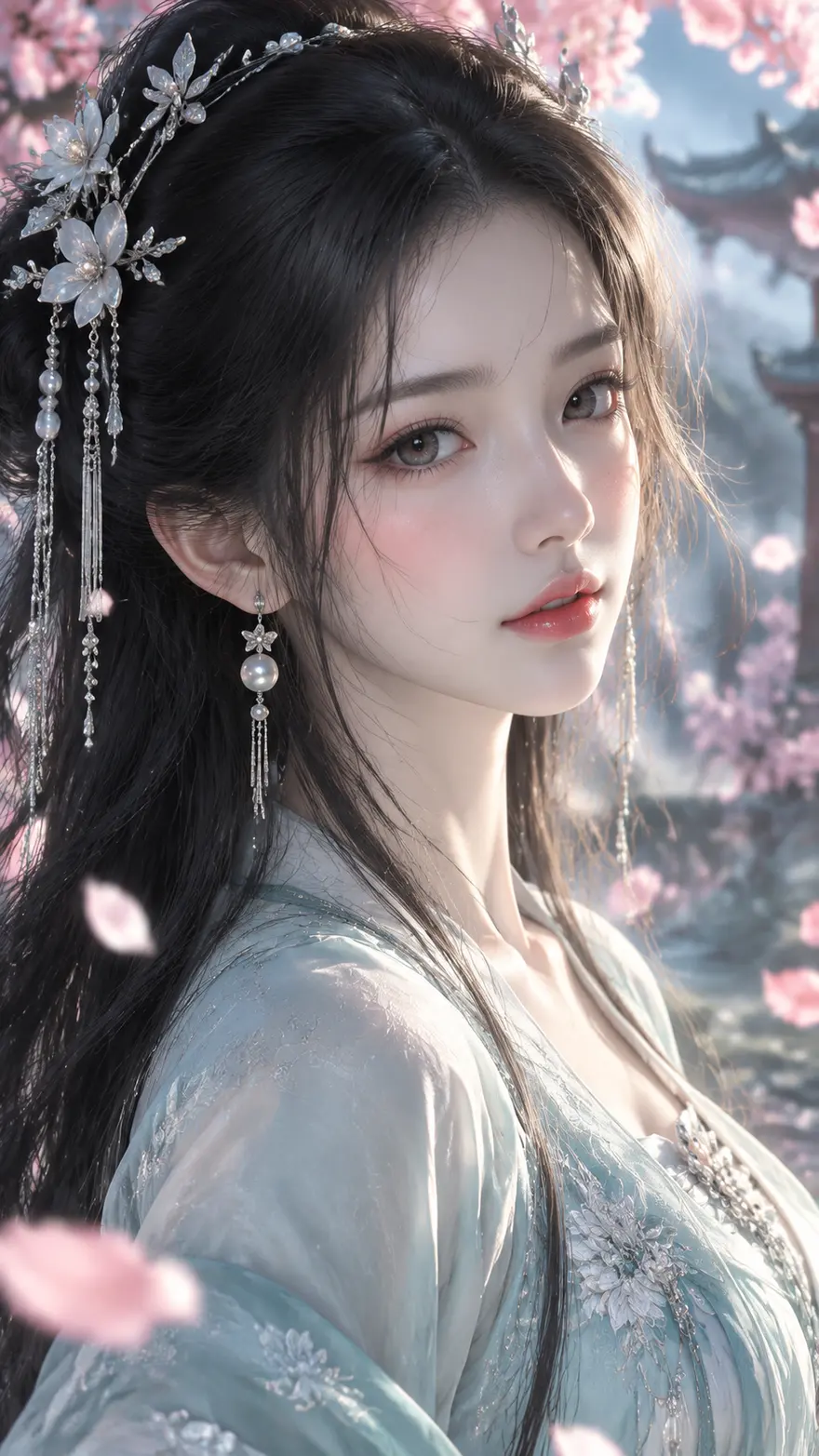 超写实3D国漫东方少女面部特写AI绘画提示词