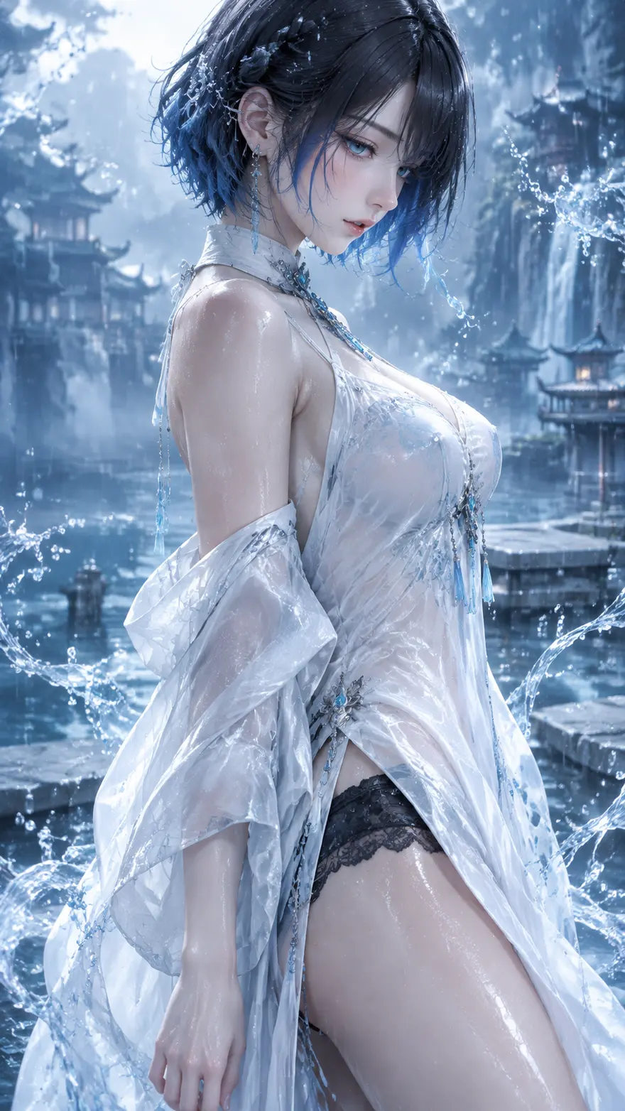 东方幻想水系精灵女性角色AI绘画提示词