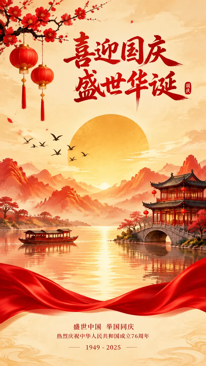 国潮风国庆节插画海报 AI 绘画提示词