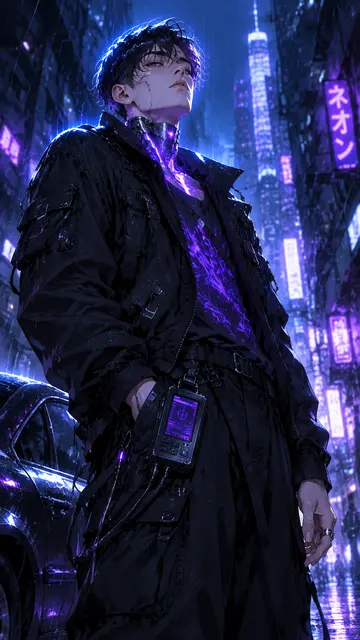 赛博朋克短发少年立绘 AI 绘画提示词