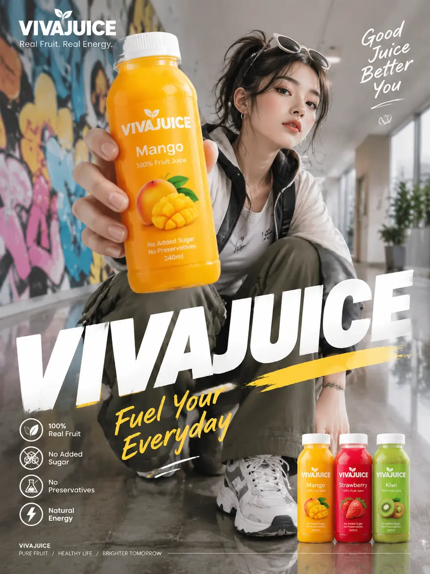 电商果汁饮料海报 AI 提示词 3:4 竖版广告图生成