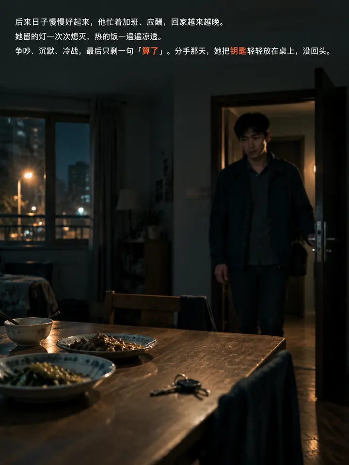 旧钥匙与老房子图文故事：从出租屋到空荡大房子的爱情绘本插画 第 4 段