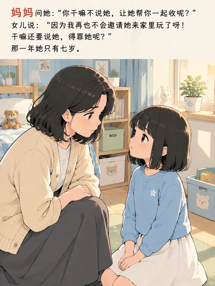 七岁女儿金句图文故事：一顿饭后妈妈沉默的绘本插画 第 3 段