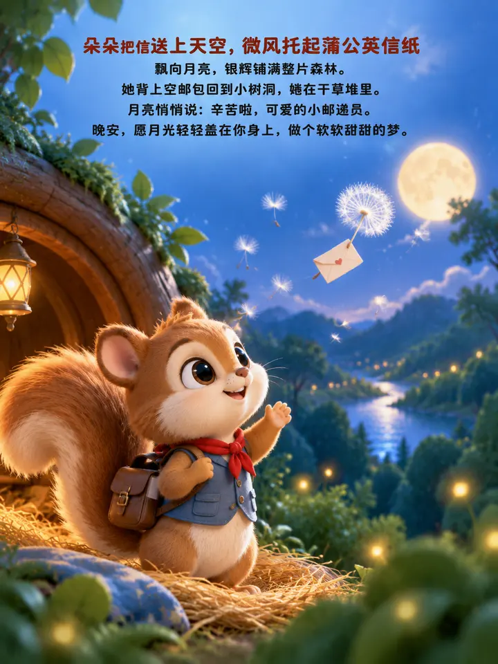 月亮邮递员朵朵绘本故事插画：蒲公英信与小刺猬的温暖图文故事 第 5 段