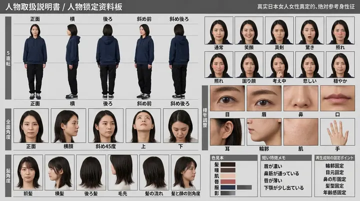 AI 人物一致性控制母版提示词：锁定脸型五官与体型的角色资料板