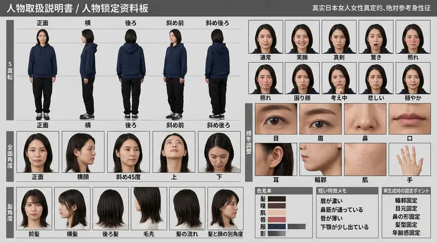AI 人物一致性控制母版提示词：锁定脸型五官与体型的角色资料板