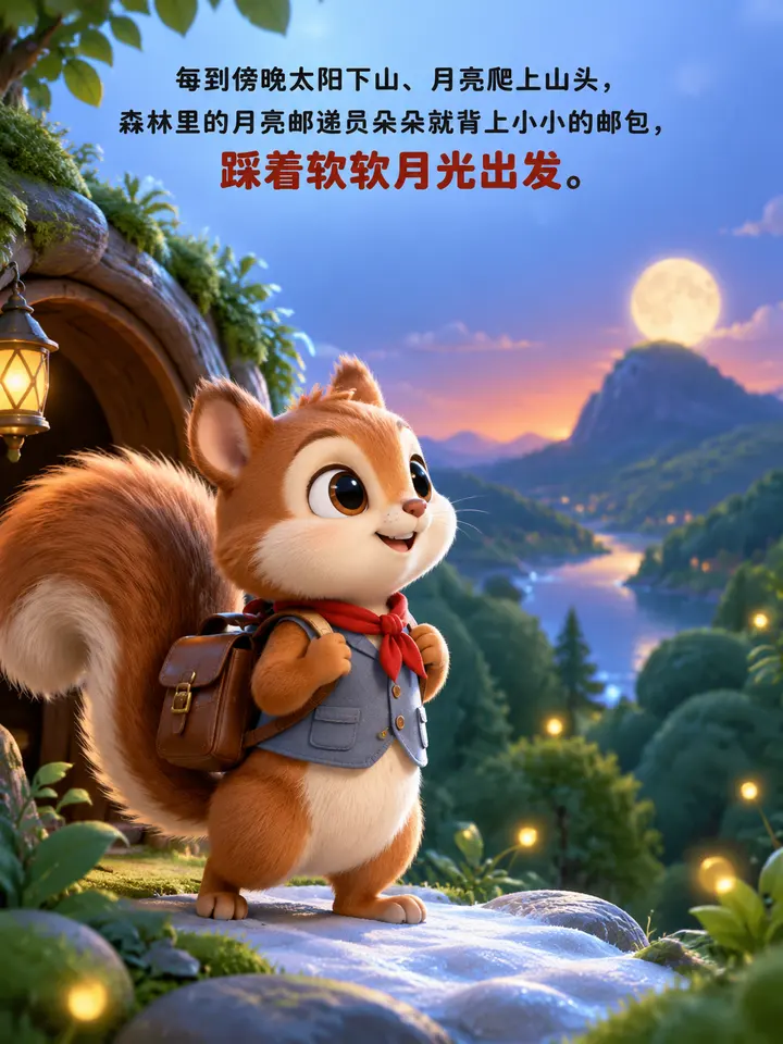 月亮邮递员朵朵绘本故事插画：蒲公英信与小刺猬的温暖图文故事