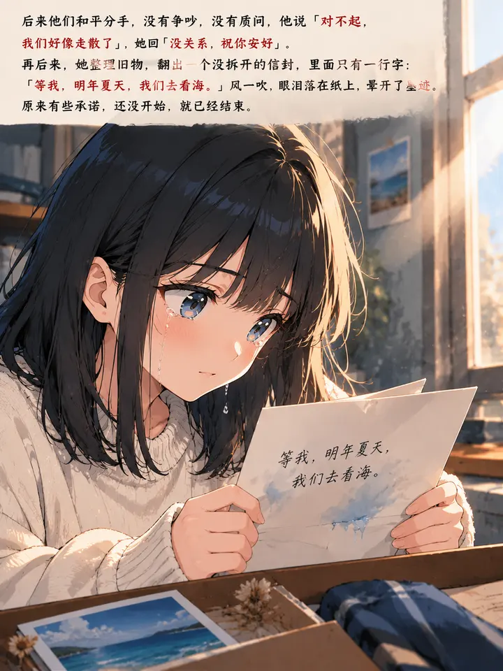 日系动漫风青春爱情图文故事插画绘本：从校服耳机到海边承诺 第 5 段
