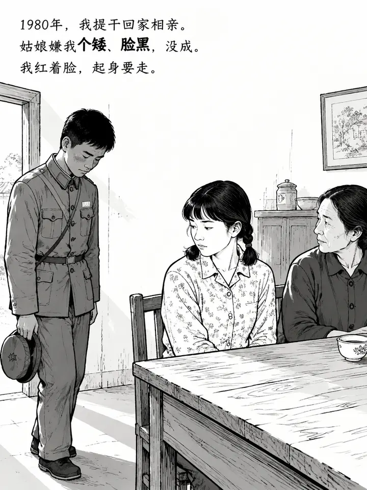 1980年提干相亲被嫌矮黑，妹妹一句话改变一生的图文故事