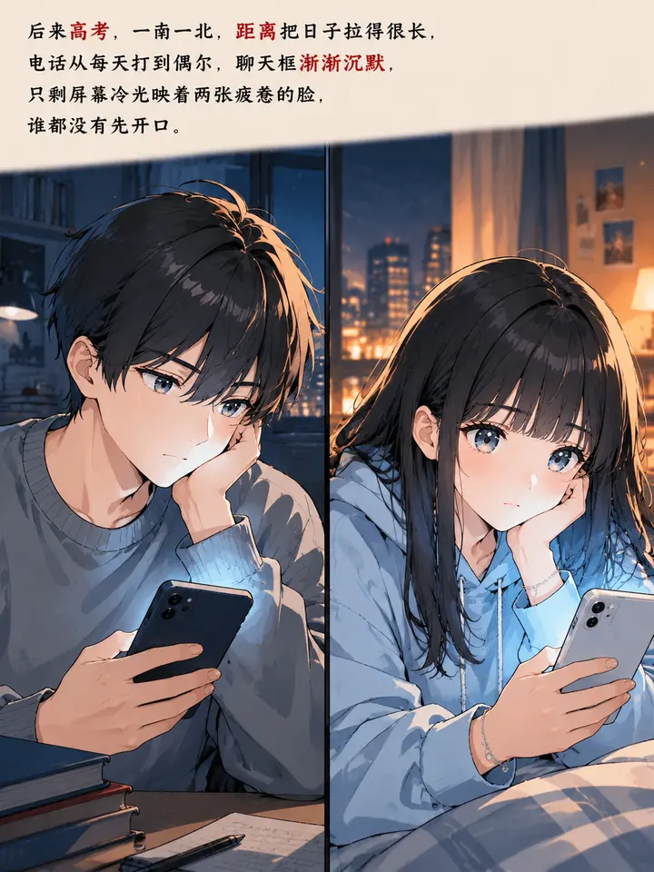 日系动漫风青春爱情图文故事插画绘本：从校服耳机到海边承诺 第 2 段