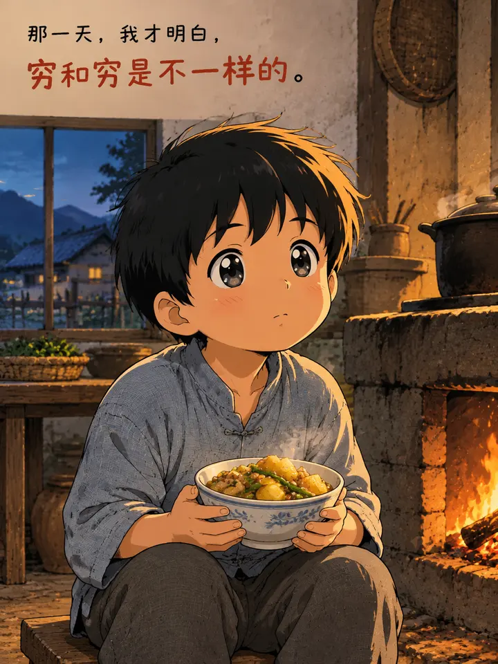 日系动漫风童年记忆图文故事：邻居灶台飘香的炖豆角土豆绘本插画 第 5 段