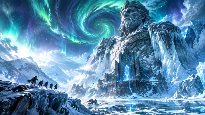 冰封巨人王座天地异象AI绘画提示词