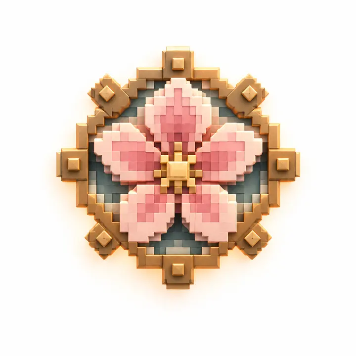 AI 绘画提示词之几何抽象蒸汽朋克像素樱花标志